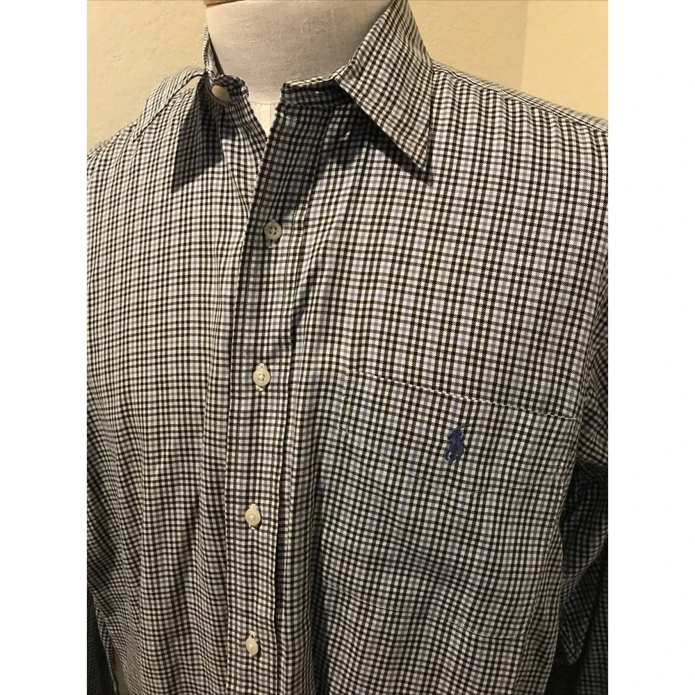 POLO Ralph Lauren Mens Shirt Button Up Lowell Sport Plaid Long Sleeve Navy Sz L